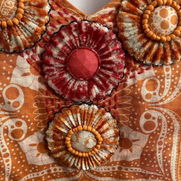 Vintage Threads‎ Saks Fifth Avenue Orange Embroidered Dress Size S Boho Peasant - Picture 9 of 13